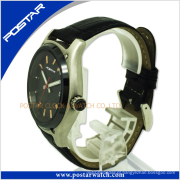 Relógio de couro dos homens feitos sob encomenda do esporte do tipo do OEM do logotipo do fabricante com de alta qualidade